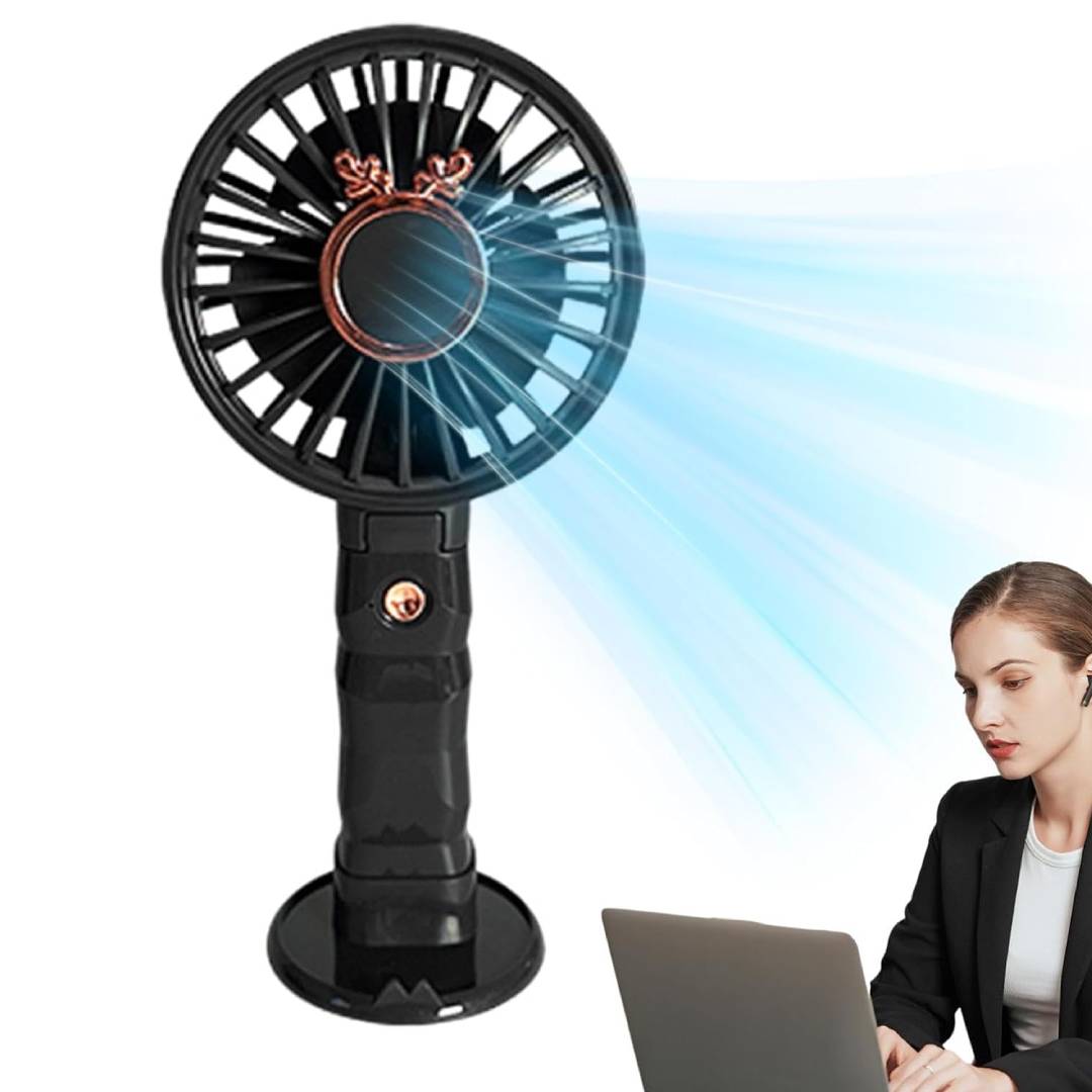Portable Handheld Fan 3 Adjustable Modes Rechargeable Personal Fan Compact with Phone Holder Desk Fan