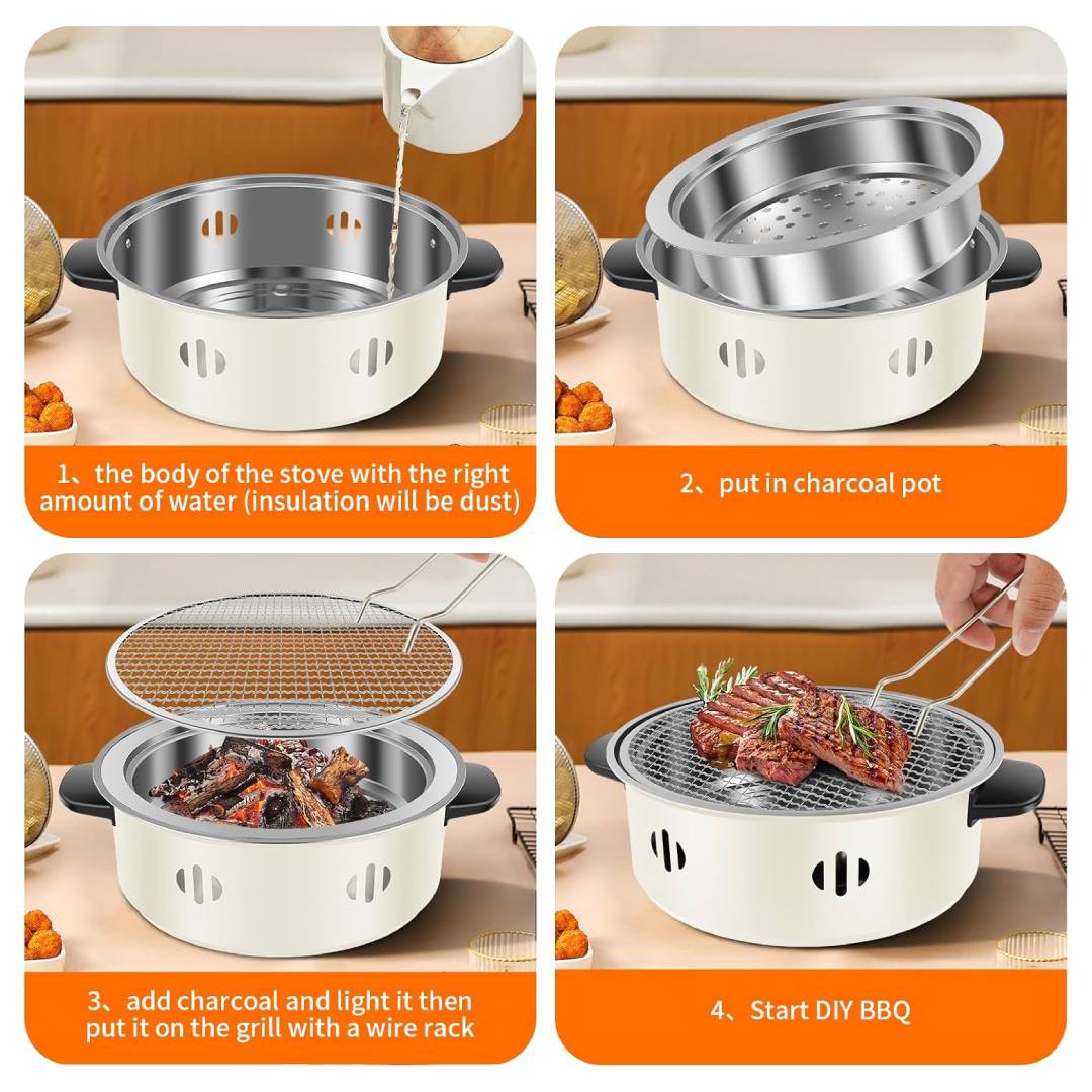 Portable Stainless Steel Barbecue Grill Korean Charcoal Stove Stainless Steel Split BBQ Stove Round Non-stick Barbecue Rack For Outdoor