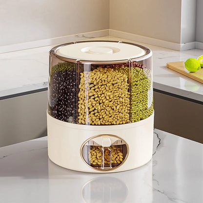 6 Grid Food Grain Storage Container 360° Rotating Cereal Container Dispenser