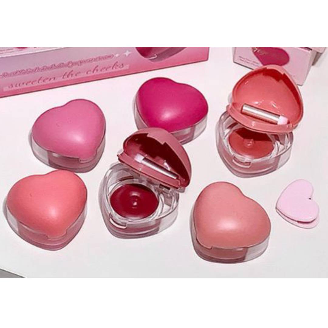 Romantic Rain Heart Shape 2in1 Blusher & Lip Mud 4Pcs Set