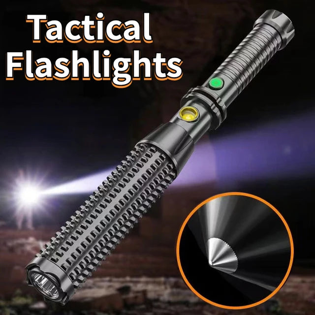 USB Rechargeable LED Flashlight Self Defense Wolf Tooth Stick 4 Modes