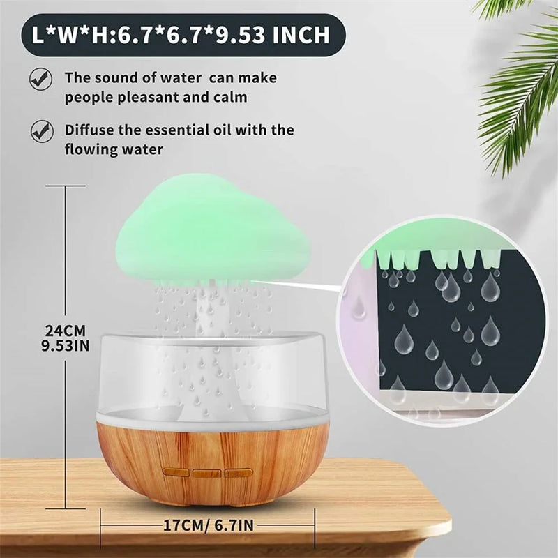 Raining Cloud Night Light Aromatherapy Essential Oil Diffuser Humidifier Relaxing Mood Water Drop Sound