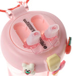 Cute Double Compartment Water Bottle With Two Straws For Kids