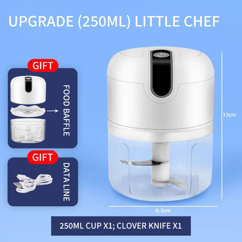 USB Rechargeable Mini Electric Chopper Garlic Masher Stainless Steel Blades