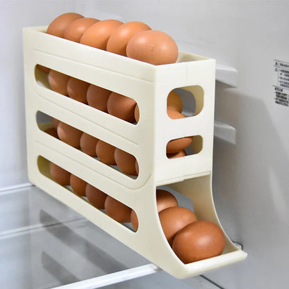 4 Layer Egg Dispenser Space Saving Rolling Egg Storage Box Organizer