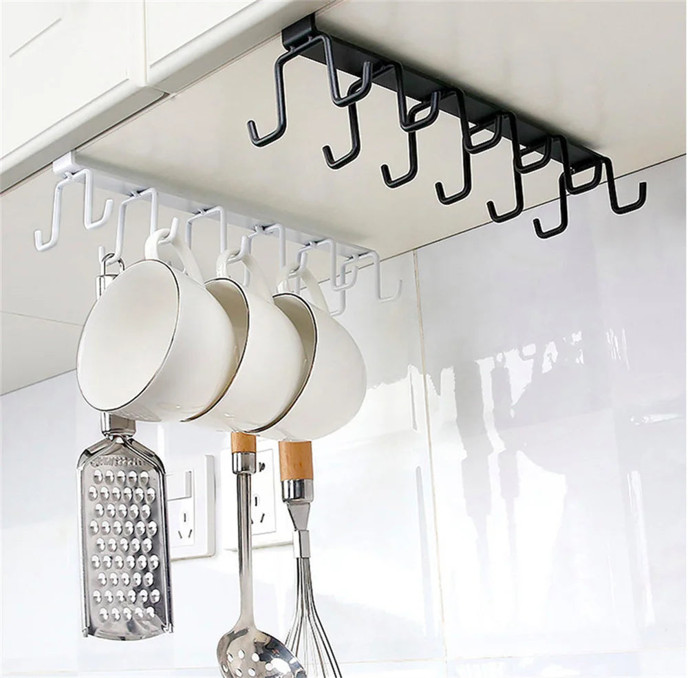 Multipurpose 6 Iron Hook Under Cabinet Mug Holder Storage Hooks for Shelf Cup Holder (Double Mug Patti)