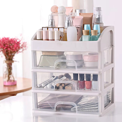 Multipurpose 3 Clear Drawers Makeup Cosmetic Countertop Organizer Storage Box