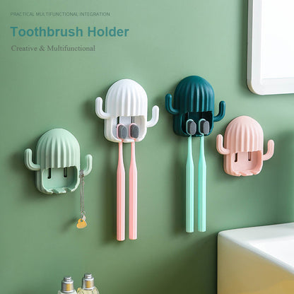 Cute Cactus Wall Mounted Toothbrush Holder