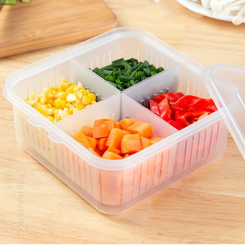 Food Fruit Storage Box Draining Basket 4 Grid Compartments