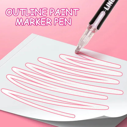 Outline Pen Double Line Contour Art Marker Pen Glitter Sparkle Highlighter Pack of 12