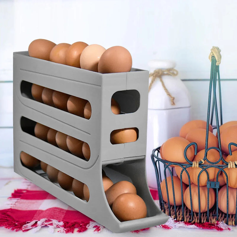 4 Layer Egg Dispenser Space Saving Rolling Egg Storage Box Organizer