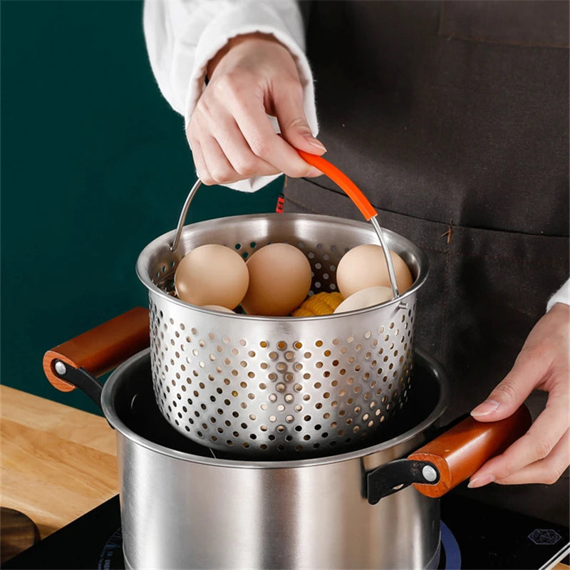 Stainless Steel 2in1 Deep Fryer Steamer Basket with Silicone Covered Handle