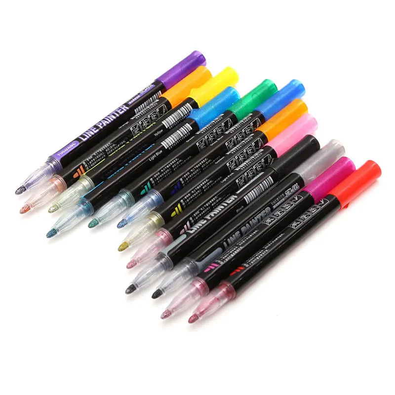 Outline Pen Double Line Contour Art Marker Pen Glitter Sparkle Highlighter Pack of 12