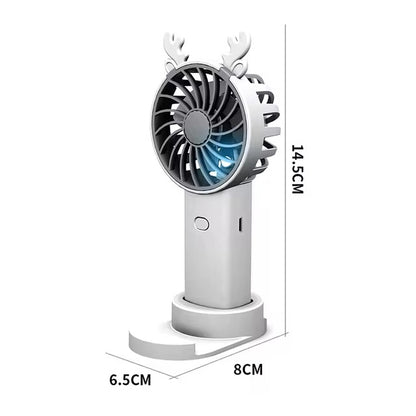 Deer Head USB Rechargeable Mini Electric Fan With Phone Holder