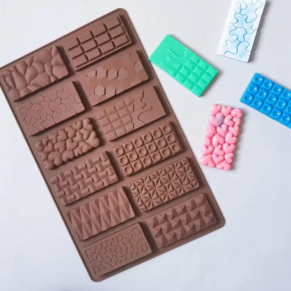 Silicone Heart Diamond Brick Puzzle Candy Cookies Shape Baking Mold 12 Cavities