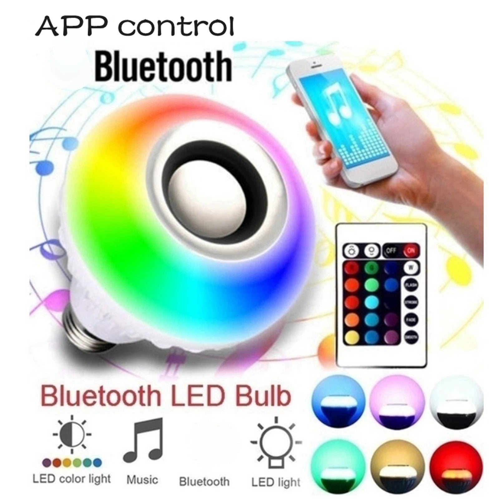 Smart Multi Color Changing Bulbs With Remote App Control Bluetooth Speaker