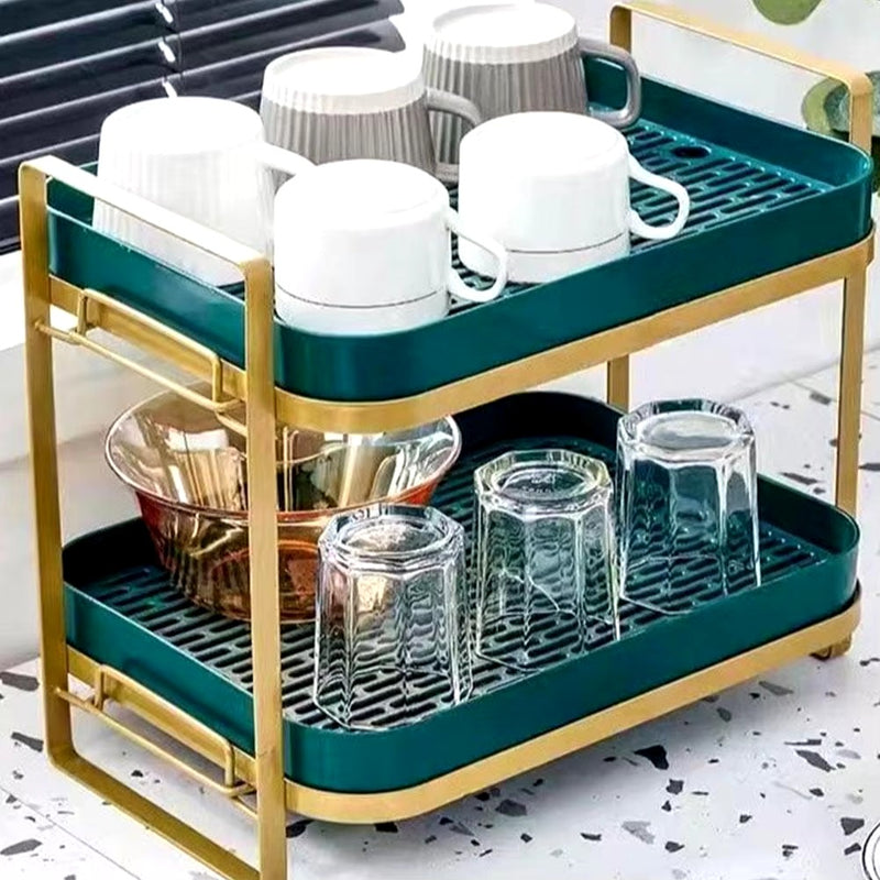 Double Layer Corner Storage Rack Water Cup Teacup Set