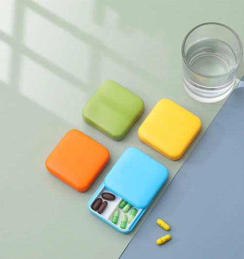 Portable Mini Pill Case Push-Pull Pill Box Two Compartments