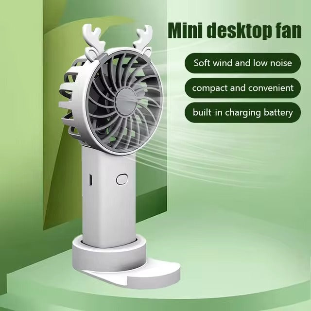 Deer Head USB Rechargeable Mini Electric Fan With Phone Holder