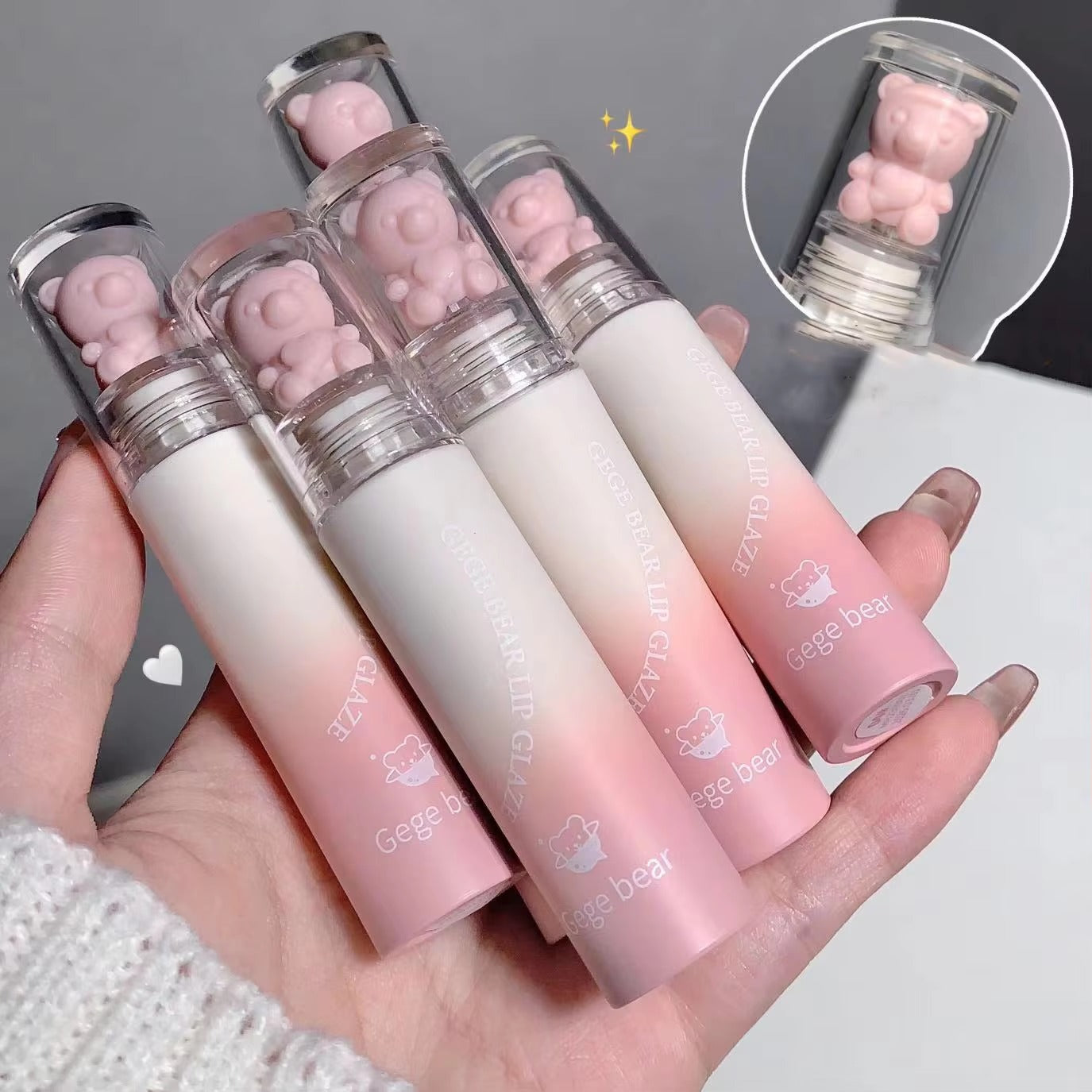 Gege Bear Pink Bear Lip Glaze Matte Lipgloss 6Pcs Set