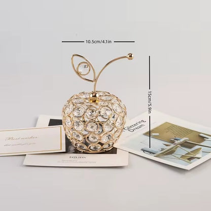 Gold Crystal Apple Ornament Artificial Fruit Figurine Tabletop Centerpiece For Home Decor