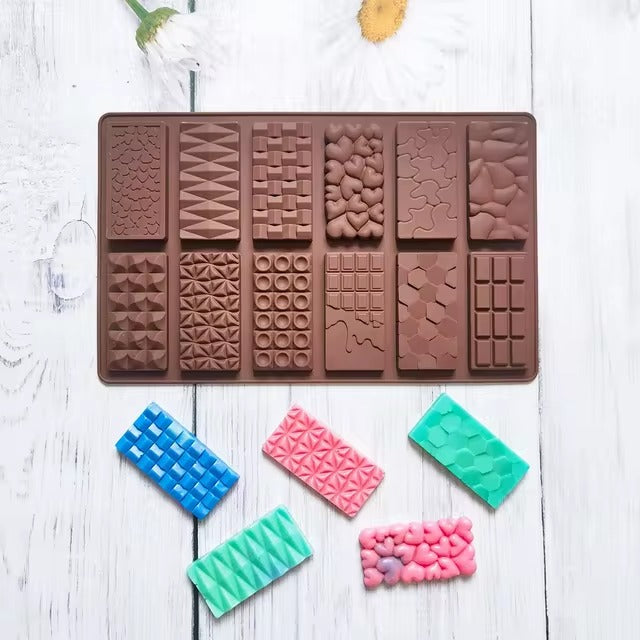Silicone Heart Diamond Brick Puzzle Candy Cookies Shape Baking Mold 12 Cavities