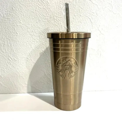 Stainless Steel Starbuck Embossed Logo Tumbler With Straw