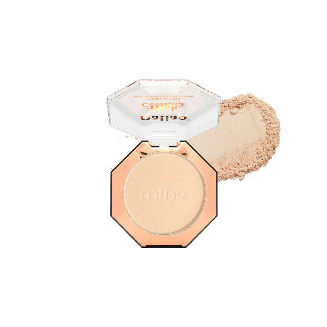 Maliao High Coverage Prime &amp; Fine Matte Pressed Powder - Long-Lasting Compact Powder for Flawless Skin