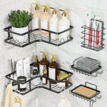 Multipurpose Stainless Steel Wall Storage Racks Mesh Shower Shelves Bathroom Corner Basket Soap Holder Set Of 5