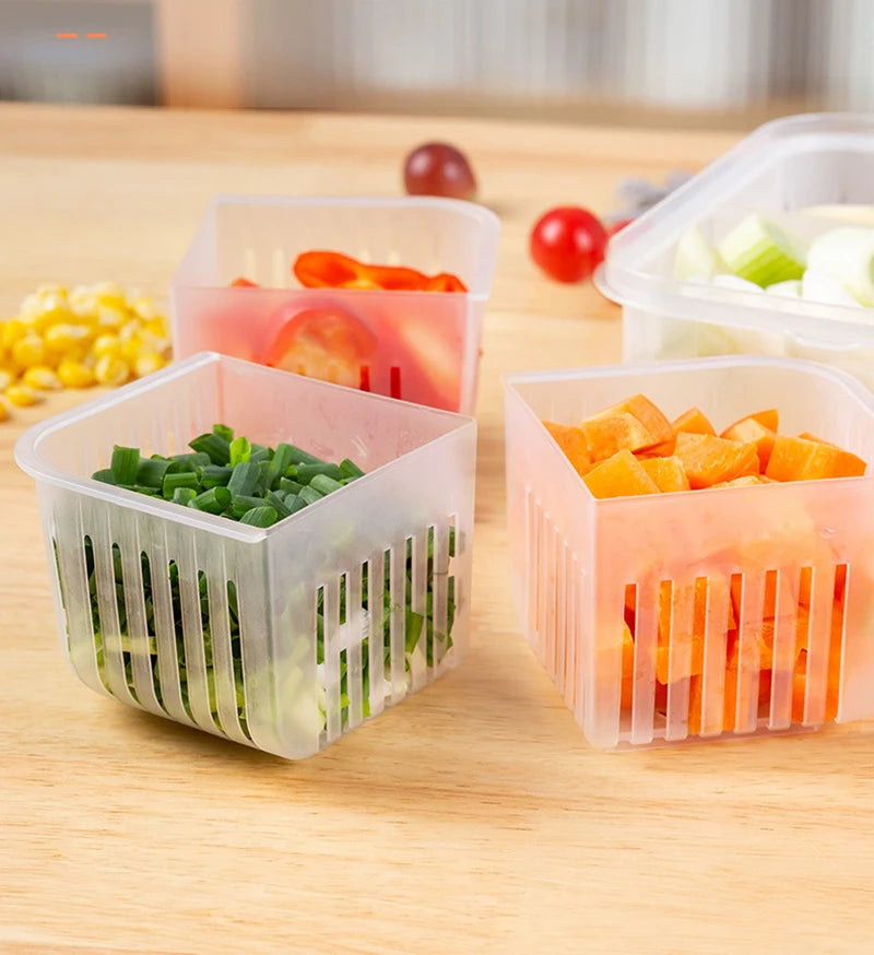 Food Fruit Storage Box Draining Basket 4 Grid Compartments