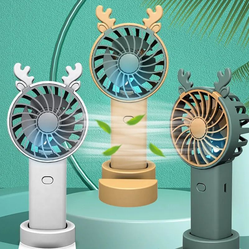 Deer Head USB Rechargeable Mini Electric Fan With Phone Holder