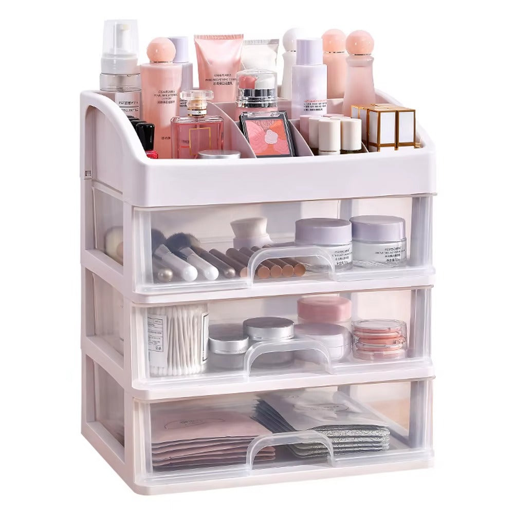 Multipurpose 3 Clear Drawers Makeup Cosmetic Countertop Organizer Storage Box