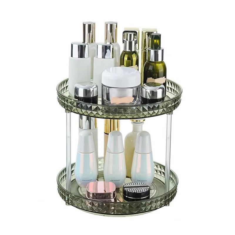 Crystal Clear Diamond Cut Acrylic 2 Layer Rotating Makeup Organizer