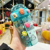 Cute Double Compartment Water Bottle With Two Straws For Kids