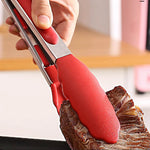 Stainless Steel With Silicone Food BBQ Grill Steak Clip Tong 9 inch