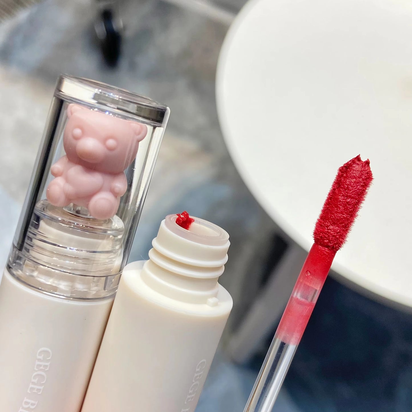 Gege Bear Pink Bear Lip Glaze Matte Lipgloss 6Pcs Set