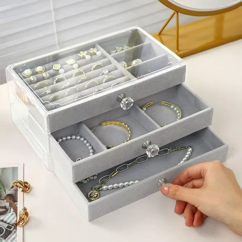 Multipurpose 3 Layer Drawer Jewelry Storage Box Rings Earrings Bracelets Necklaces Bedroom Vanity Storage Organizer