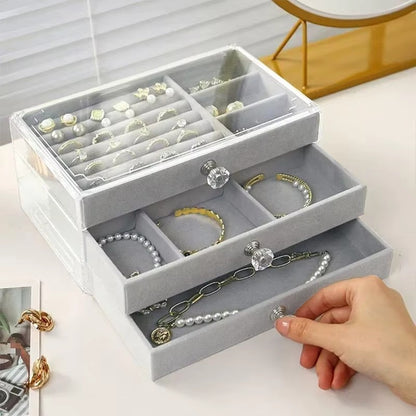 Multipurpose 3 Layer Drawer Jewelry Storage Box Rings Earrings Bracelets Necklaces Bedroom Vanity Storage Organizer