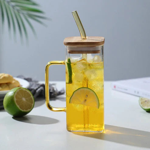 Transparent Borosilicate Glass Mug With Lid And Straw