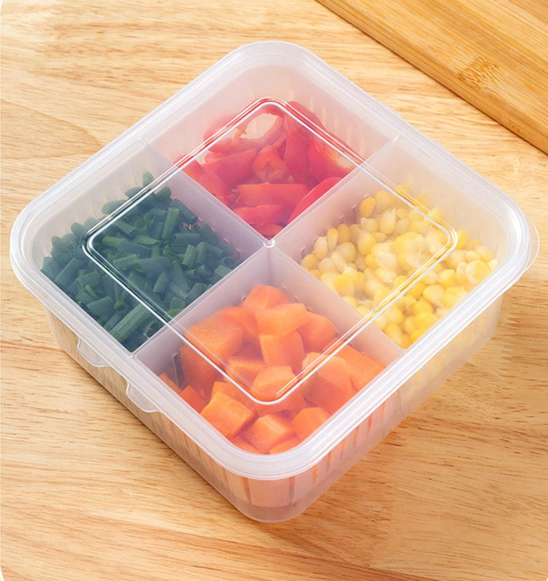 Food Fruit Storage Box Draining Basket 4 Grid Compartments