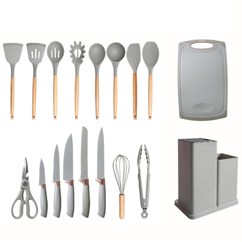 Silicone Kitchen Utensils Set With Ceramic Coated Knife Set Cutting Board And Block 19Pcs Set