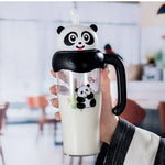 Cartoon Animals Panda Bear Rabbit Tumbler With Handle Kids Water Bottle With Straw Tritan Bpa Free Large Capacity 750ml