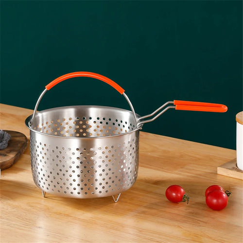Stainless Steel 2in1 Deep Fryer Steamer Basket with Silicone Covered Handle