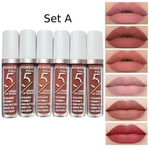 Power Full 5 Bob Matte Liquid Lip Gloss 6Pcs Set