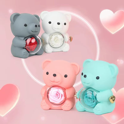 Teddy Bear Rose Ring Necklace Jewelry Box