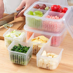 Food Fruit Storage Box Draining Basket 4 Grid Compartments