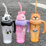 Cartoon Animals Panda Bear Rabbit Tumbler With Handle Kids Water Bottle With Straw Tritan Bpa Free Large Capacity 750ml