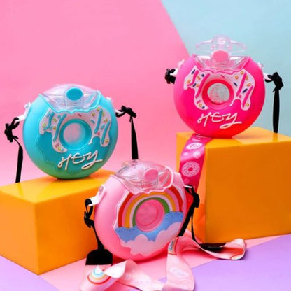Silicone And Plastic Delicious Kids Donut Sipper Water Bottle With Straw