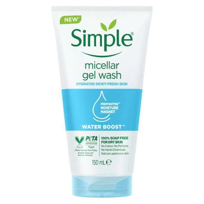 Simple Micellar Facial Gel Wash Hydrated Dewy-Fresh Skin Pentavitin Moisture Magnet Water Boost 150ml