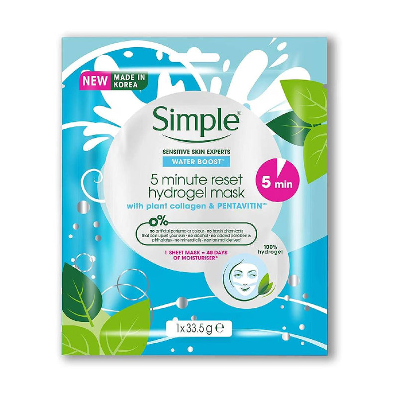 Simple Water Boost 5-Minute Reset Hydrogel Sheet Mask With Plant Collagen And Pentavitin